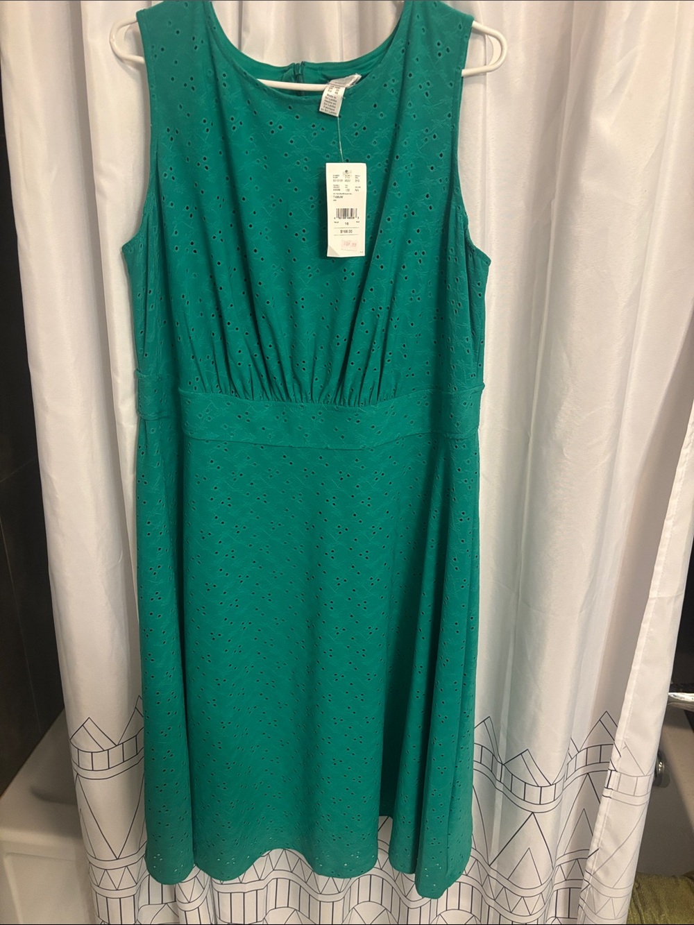 HWT-London Times Teal Eyelet Sleeveless A-Line Dress